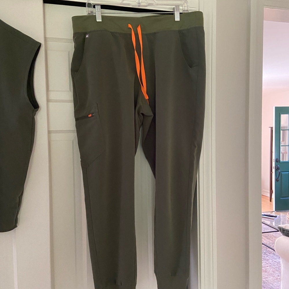 Figs Green and Orange Joggers with Elastic Waistband